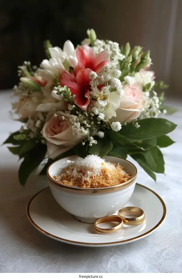 Elegant Wedding Bouquet and Rings
