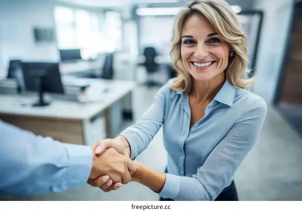 Business People Handshake in Modern Office