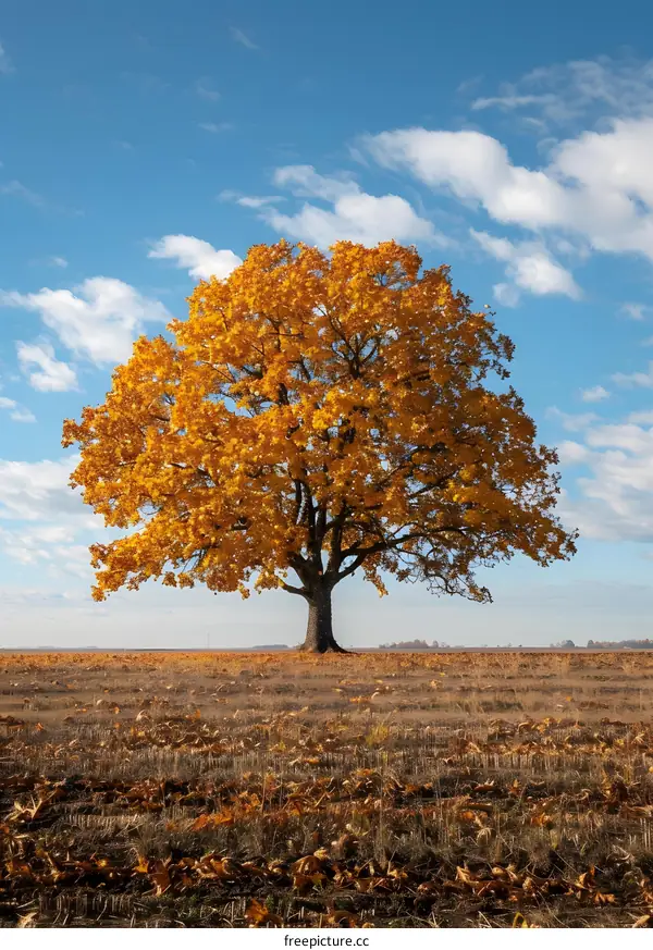 Lone Tree in Autumn Field