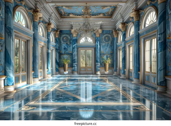 Grand Blue and Gold Interior of a Palace