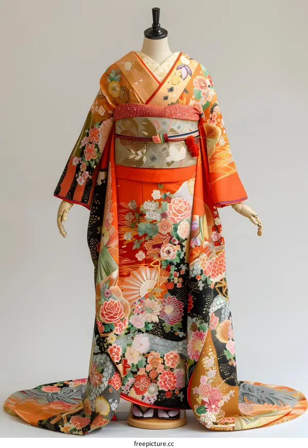 A woman wearing a traditional Japanese wedding kimono