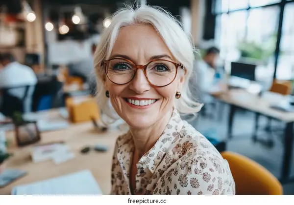 Smiling Business Woman in Office Environment