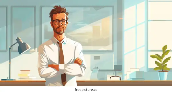 Confident businessman standing in office with arms crossed
