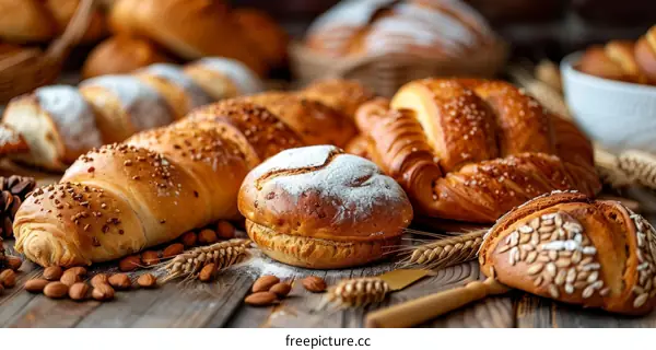 An assortment of freshly baked breads and pastries