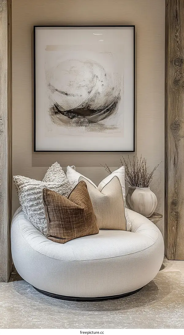 Modern Abstract Art Decorates a Cozy Living Room