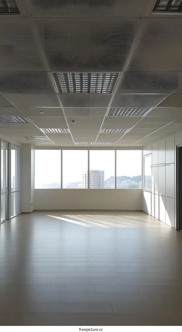 Empty Office Space With Large Windows and City View
