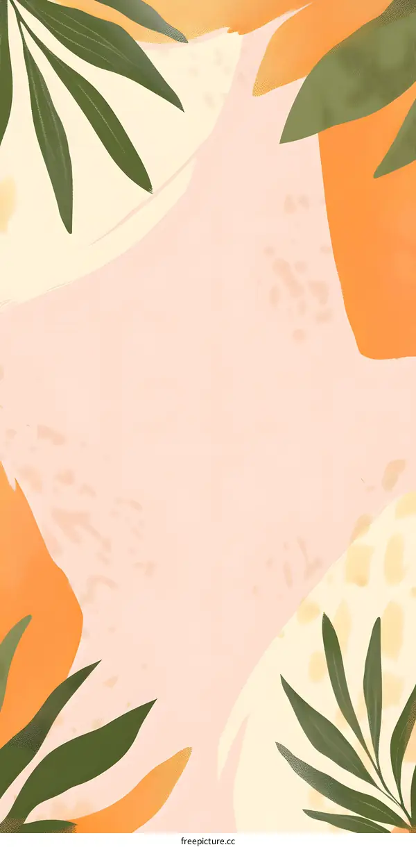 Abstract Tropical Leaf Background With Peach And Yellow