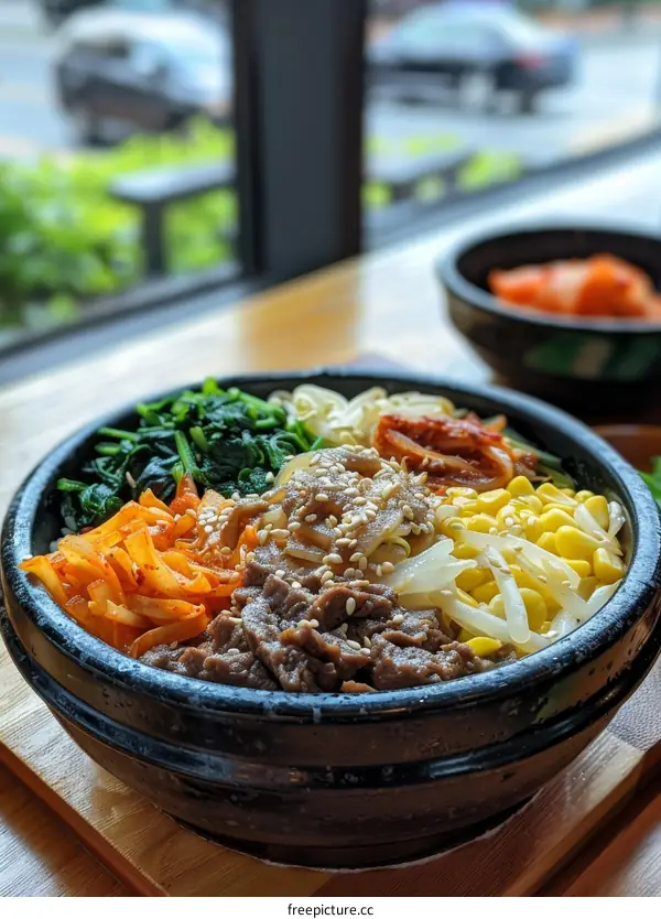 Korean food bibimbap in a stone bowl