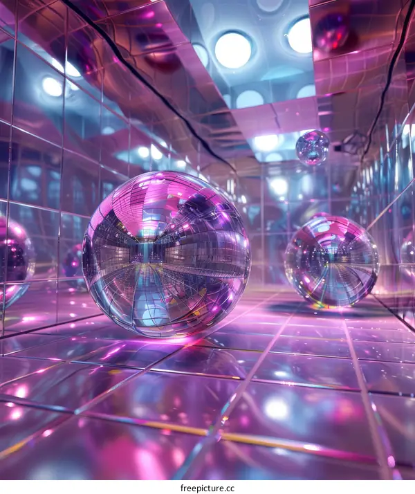 Abstract Futuristic Pink Mirror Ball Tunnel