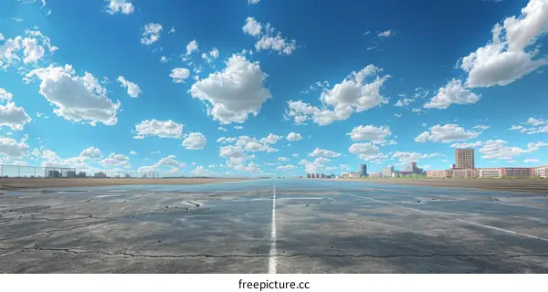 Open Runway with Blue Sky and White Clouds