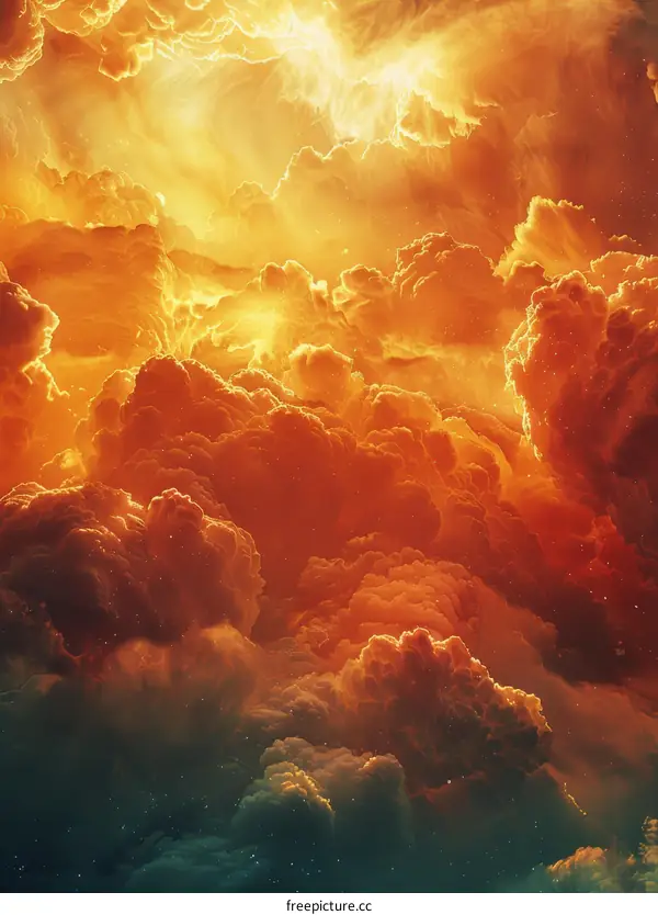 Bright orange cloudscape with light rays shining through