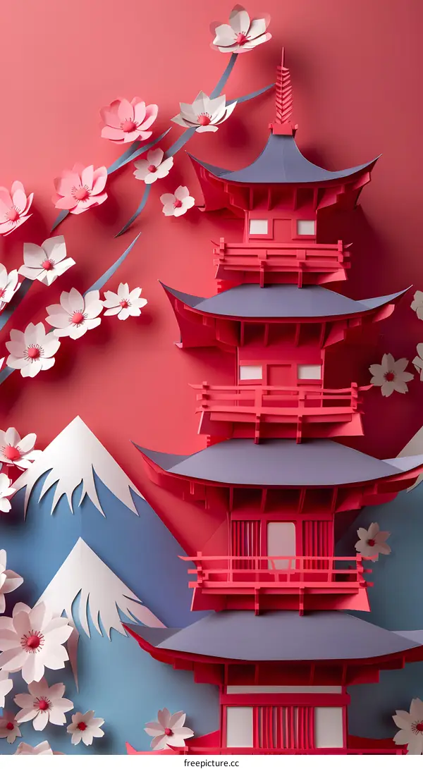 Paper Craft Pagoda and Mount Fuji