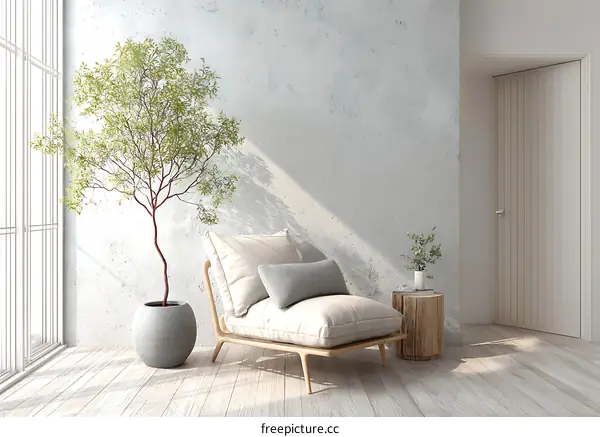 Modern Minimalist Living Room Design with Houseplant