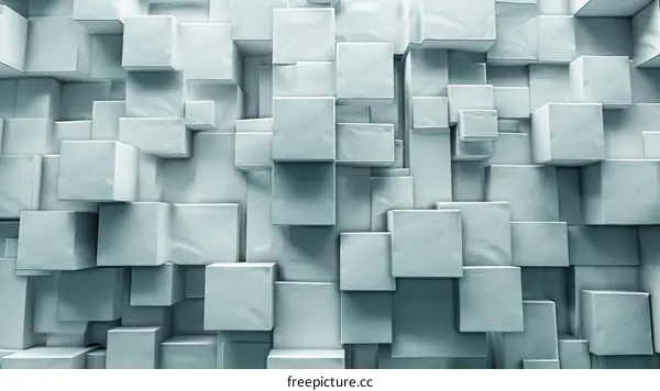 Abstract 3D rendering of a rough concrete wall with protruding cubes
