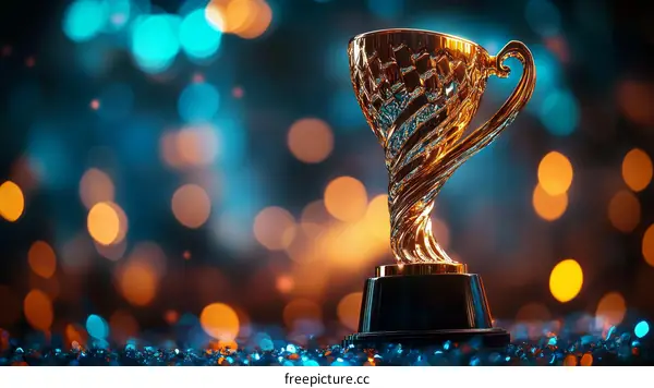 Golden Trophy Against Bokeh Background