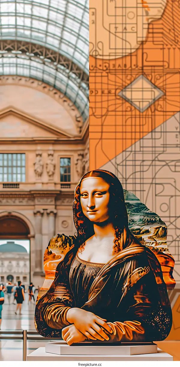 Mona Lisa Statue in a Modern Art Gallery