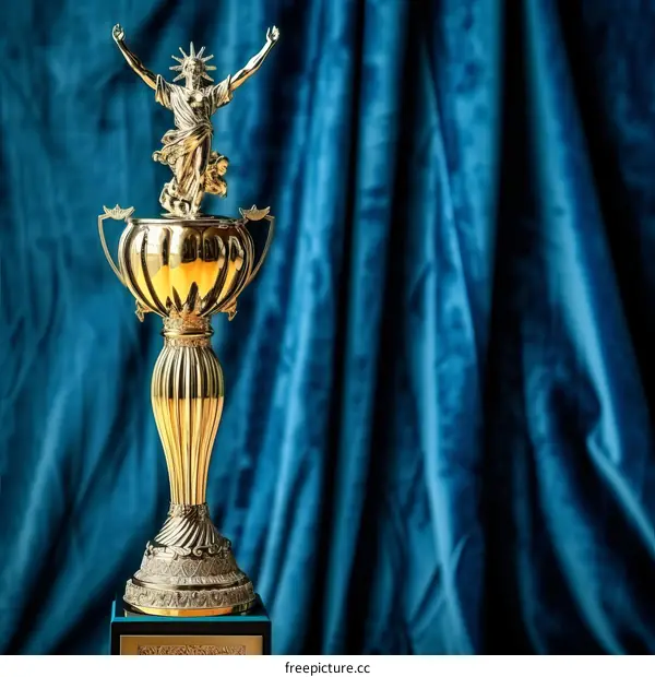 Golden trophy with a figure of Jesus Christ on top of it