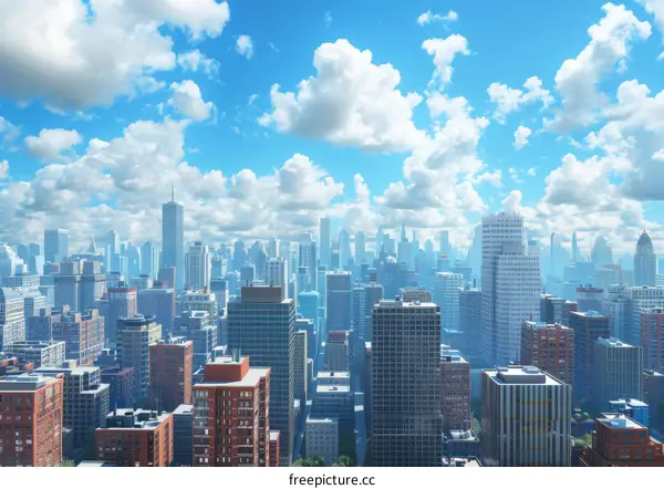 City and Skyscrapers with Clear Blue Sky