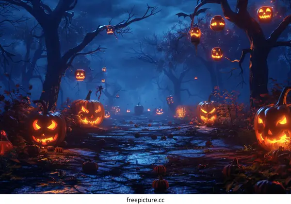 Halloween Pumpkin Lantern Glowing in Night Atmosphere