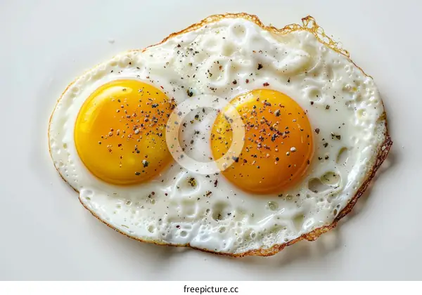 Fried egg with runny yolk on white background