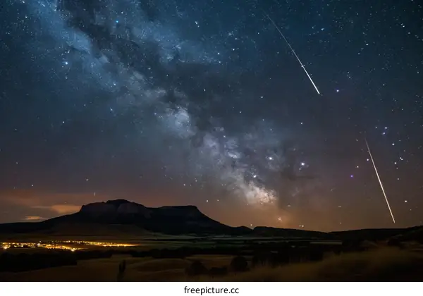 night sky with stars and meteors