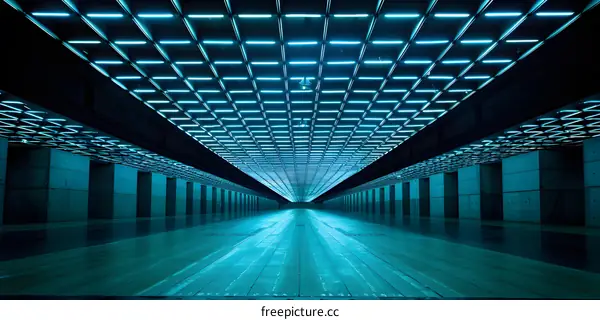 Abstract Tunnel with Blue Neon Lights