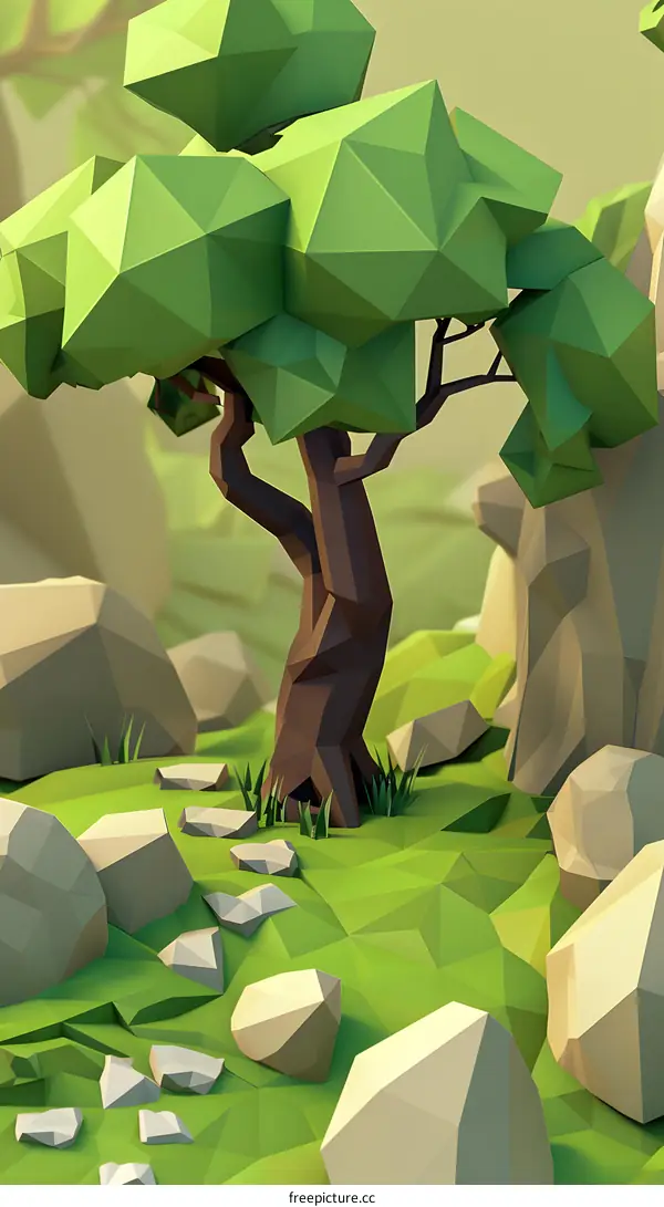 Low Poly Tree in a Landscape