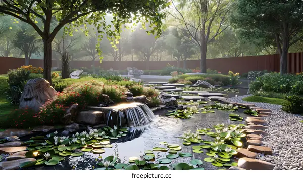 Courtyard with a pond and a rockery