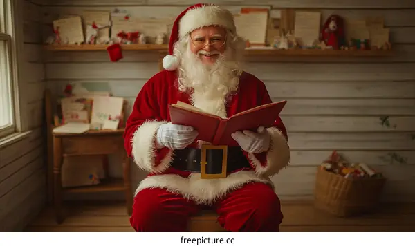 Santa Claus Reading a Book in a Cozy Room