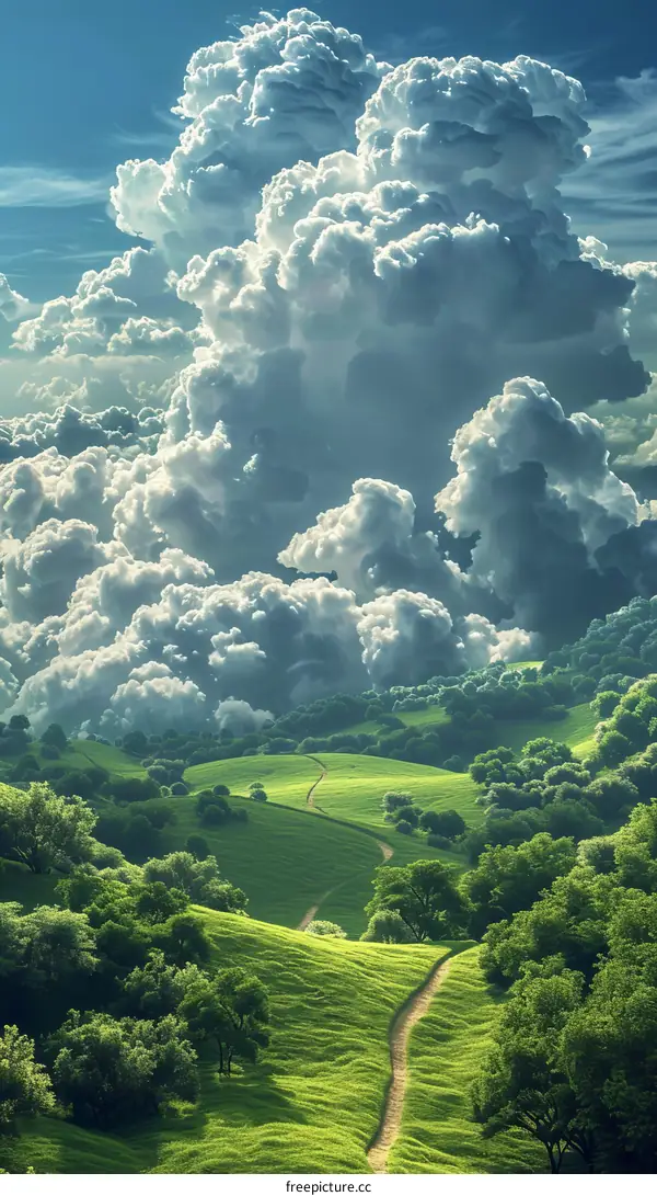 Stunning Scenery of Lush Hills and Dramatic Clouds