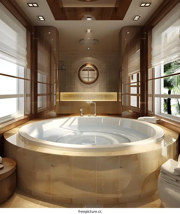 Luxury Yacht Bathroom with Marble and Wood Accents