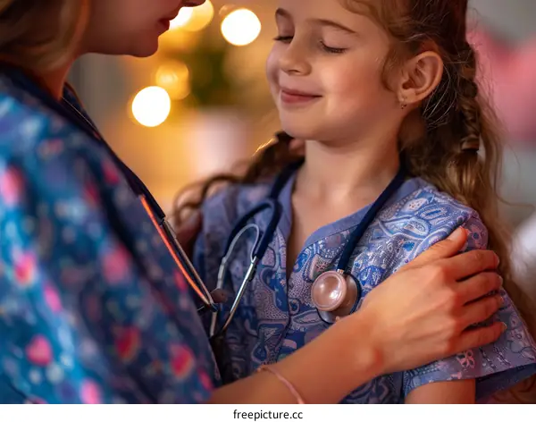 Little girl hugging a nurse