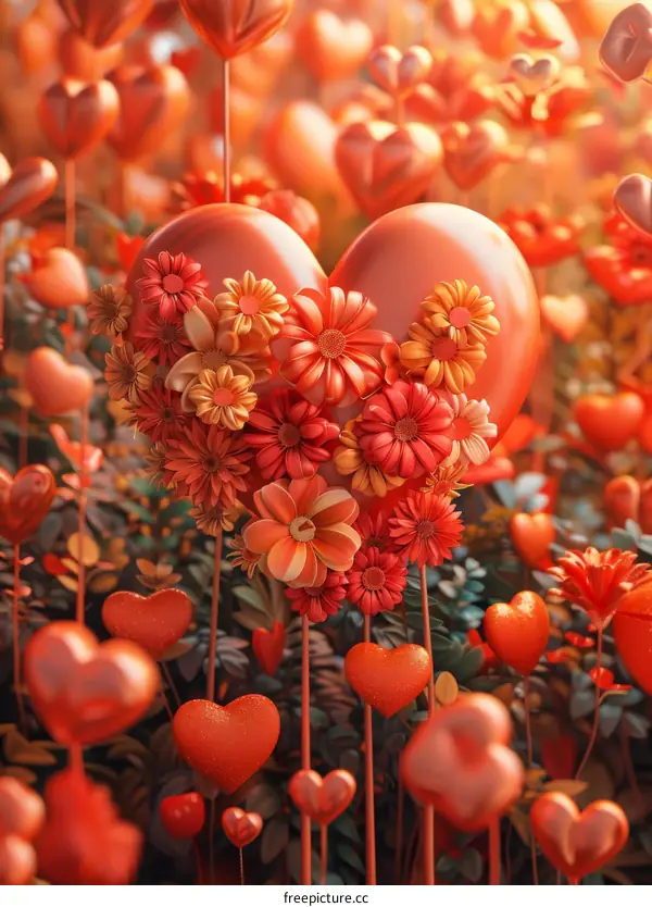 Dreamy Flower Field with Hearts