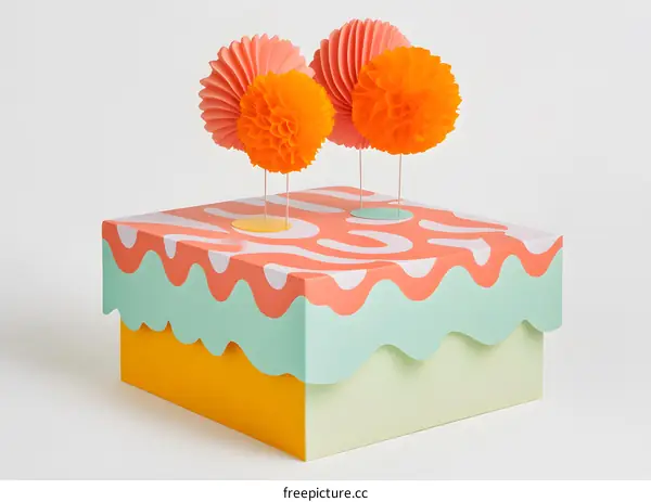 Abstract Colorful Paper Flower Decoration on a Box