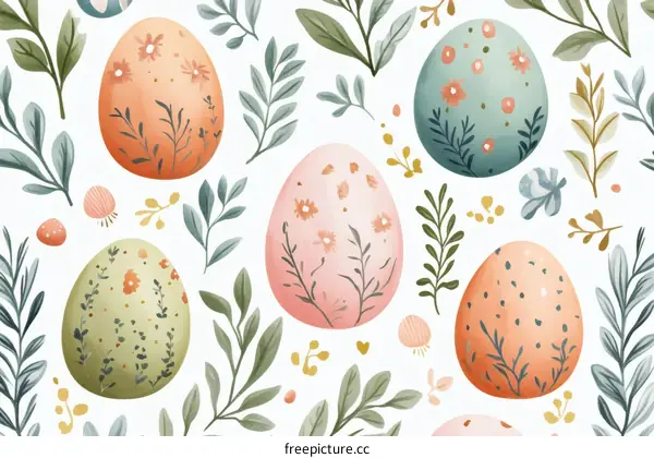 Easter Eggs Pattern with Floral Designs