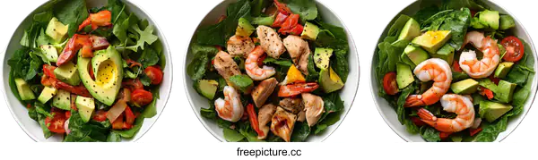[Transparent Background PNG]Three Delicious Healthy Salad Bowls