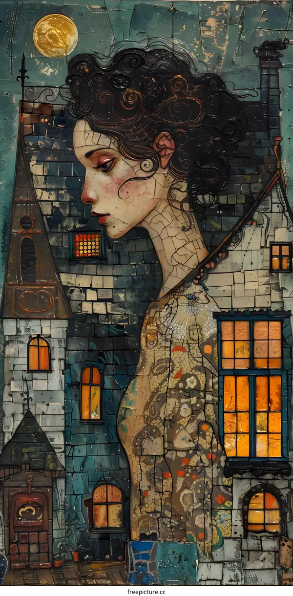 Woman And House In Mosaic Style