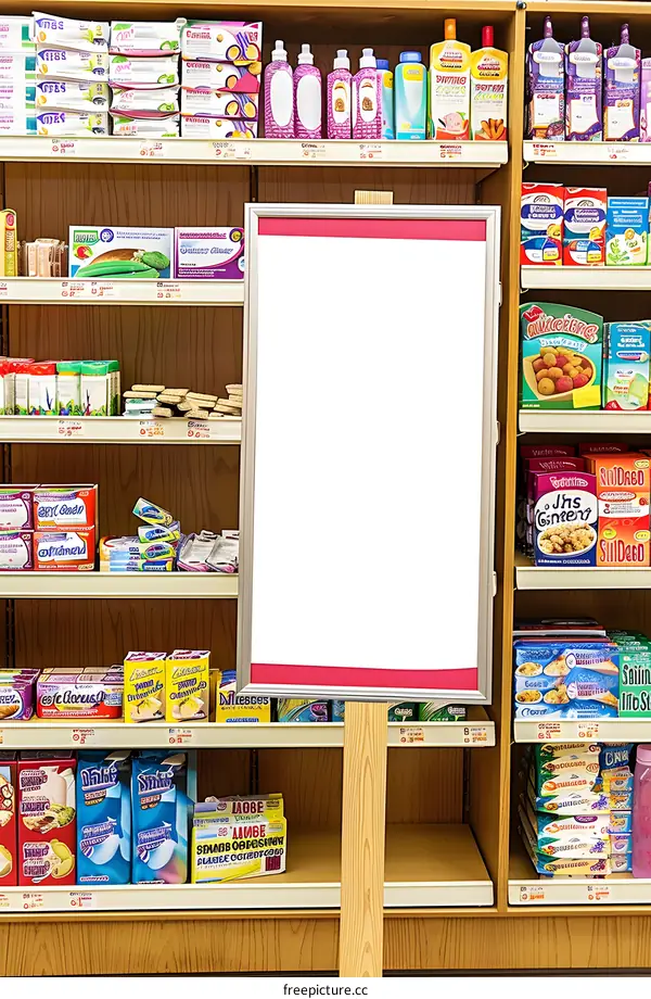 Empty Sign in Supermarket Aisle with Shelves Full of Products