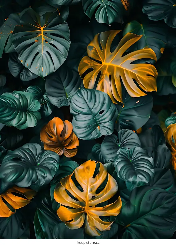 Green and Yellow Tropical Leaves Background