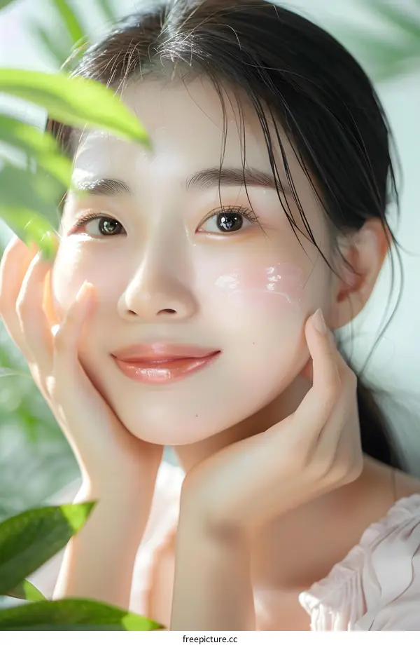 Beautiful Asian Woman with Skincare Product