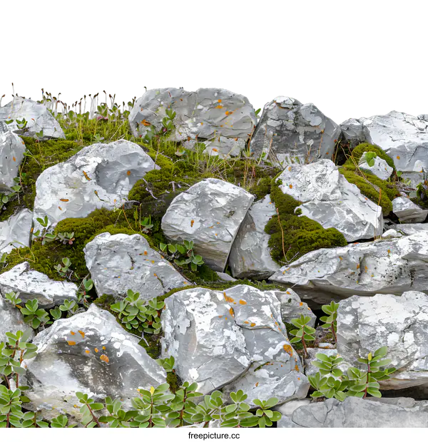 [Transparent Background PNG]Green Moss and Rocks Isolated On White Background
