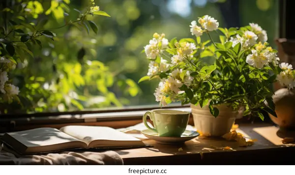 White Flowers in a Vase by the Window