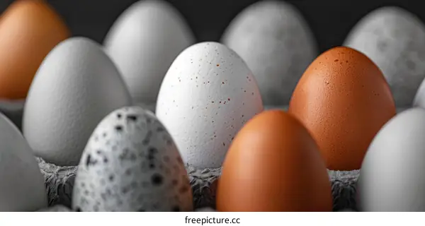 White, Brown and Speckled Eggs in a Carton