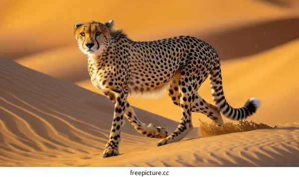 A Cheetah Running in the Desert