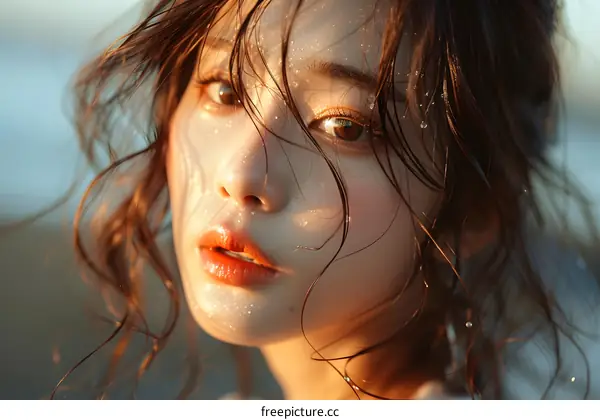 Close Up Portrait of Woman with Wet Hair
