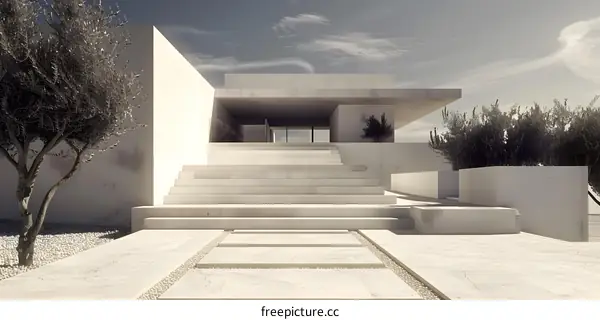Minimalist Modern House with Stone Steps and Greenery
