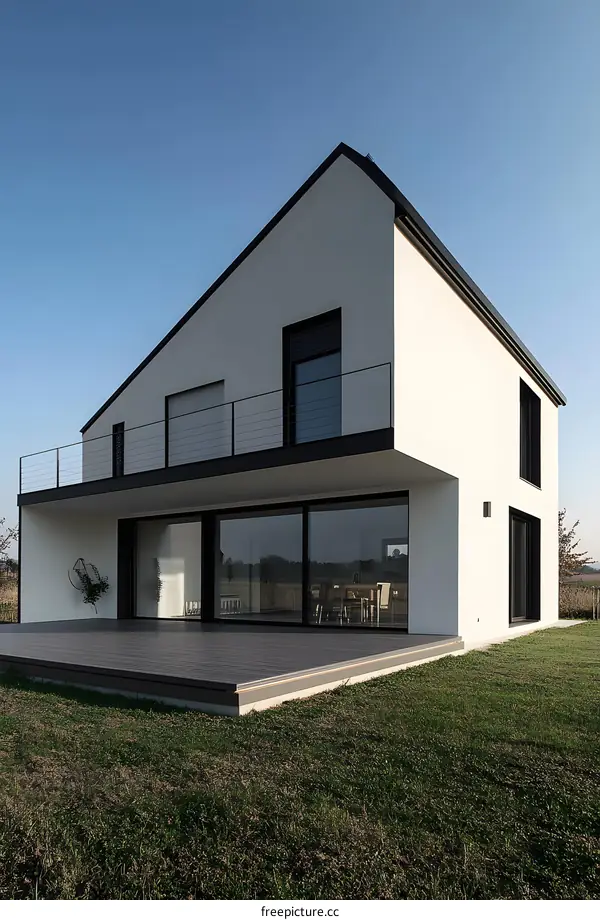 Modern White House With Large Windows and Black Trim