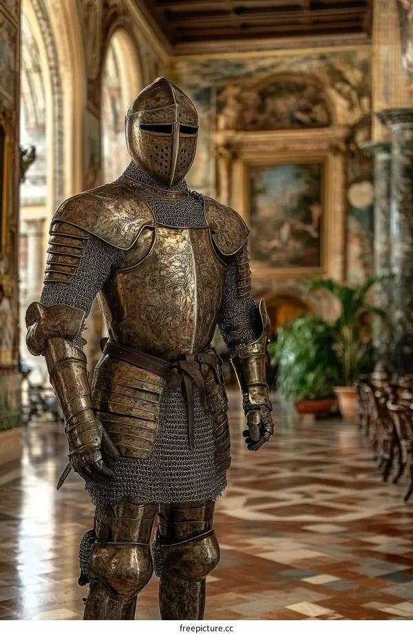 Antique Medieval Knight Armor Display in Palace Hall