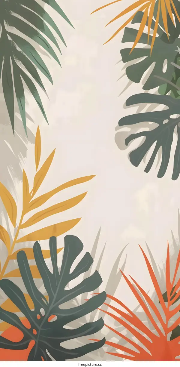 Tropical Leaves Watercolor Illustration Background