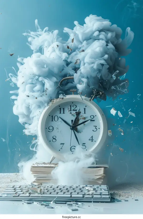Hourglass exploding with white powder